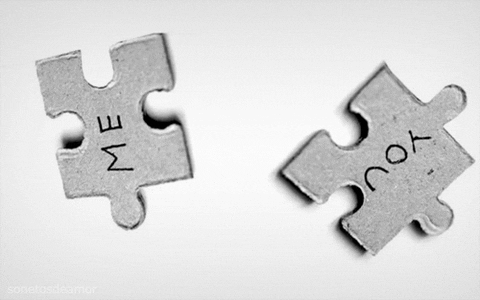 Two puzzle pieces fitting together. One reads "me" and the other reads "you"