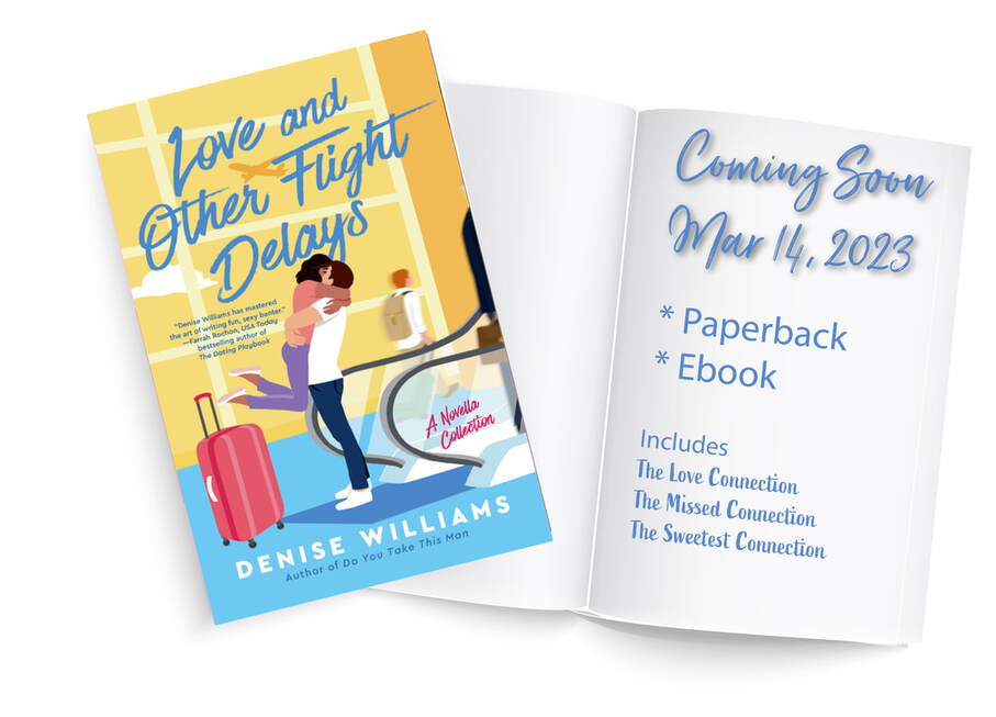 Love and Other Flight Delays cover next to open book reading Coming Soon MArch 14 2023 Paperback, Ebook. Includes The Love Connection, The Missed Connection, The Sweetest Connectionre