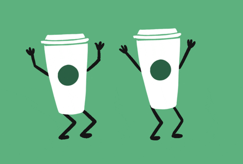 Two coffee cups dancing